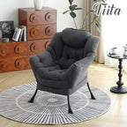 Tiita Lazy Chair, Gray Modern Large Accent Armchair, Comfy Leisure Sofa Reading Chair for Bedroom, Living Room, Dorm Rooms, Garden and Courtyard, Dark Grey