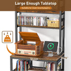 Large Record Player Stand with Vinyl Storage Shelf, Holds Up 500+ Albums | 5-Tier Record Player Table Turntable Stand with Charging Station & CD/DVD Rack, Vinyl Record Storage for Living Room Bedroom
