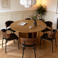 59" Round Wood Dining Table – Mid-Century Modern Kitchen Table with Pedestal Base for 4–8 People, Perfect for Living Room, Dining Room & Kitchen, Walnut Finish