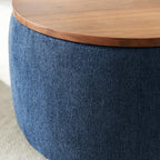Round Storage Ottoman, 2 in 1 Function, Work as End Table and Ottoman, Navy (25.5"x25.5"x14.5")