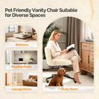 VINGLI Plush Upholstery Vanity Desk Chair with Curved Back & 90-102° Tilt &Adjustable Height, Cute Rolling Chair with Bronze Base & Golden-Bronze 360° Swivel Wheels for Makeup &Home Office,White Cream