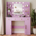 Wodeer Makeup Vanity Desk with Mirror and Lights, 43" Purple Vanity Set with 3 Drawers, Power Outlet & Adjustable RGB LED Lights, Dressing Table with Storage Shelf for Women & Girls Bedroom
