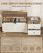 Hzuaneri Storage Chest, 58" Extra Large Storage Bench with Double Drawers, Farmhouse Style Wooden Chest Bench with Barn Door, Large Trunk for Living Room, Bedroom, or Entryway, Antique White SB15114X