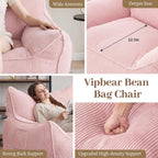 Vipbear Bean Bag Chair for Adults, Chair with Memory Foam | 35.5" Corduroy Beanbag Washable, Cozy Fluffy Chair with Pocket & Handle, Ergonomic Bedroom Sofa Chair for Gaming, Reading