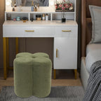 Pouf Ottoman, Flower Footrest Vanity Stool, 14.96"x15.74" Footstool Ottomans, Decorative Floor Poufs Foot Rest for Couch Bedroom Living Room Makeup Room Entryway (Green)