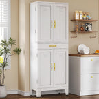 YITAHOME 71" Metal Kitchen Pantry Cabinet with 4 Door & 4 Adjustable Shelves, Storage Cabinet with 1 Drawer & 8 Door Racks, Tall Freestanding Food Steel Cupboard for Kitchen, Dining Room, White