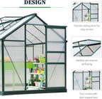 Outsunny 6' x 8' Greenhouse for Outdoors, Polycarbonate Greenhouse with Rain Gutter and Roof Vent, Aluminum Walk-in Green Houses for Outside for Patio Backyard Garden, Dark Green