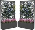 2PCS Metal Planter Box with Trellis,70.9"x47.2"x15.7" Raised Garden Bed with Drainage Holes, Privacy Planters for Outdoor Garden Bed for Climbing Plants,Vegetables,and Vines, Black-Flower