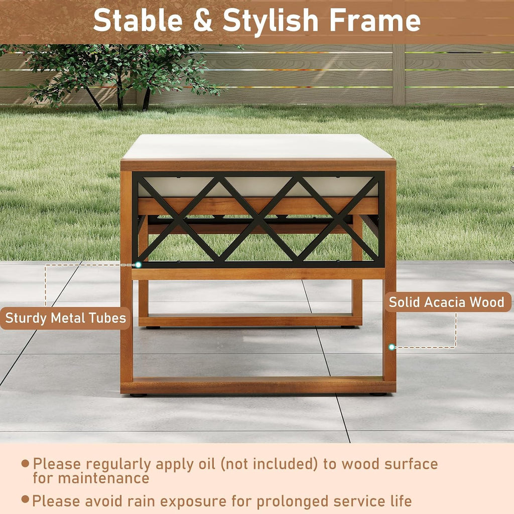RELAX4LIFE Wicker Outdoor Ottomans for Patio - Set of 2 Rattan Outside Footstool w/Removable Cushion, Wood & Metal Frame, 3-in-1 Foot Rest, Extra Seating & Side Tables for Porch Backyard Poolside