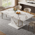 HOMISSUE 70" Faux Marble Dinner Table，Rectangle Modern White Dining Table for 6-8 People，Large Kitchen Furniture Table with Sturdy Base for Dining Room, Living Room, White