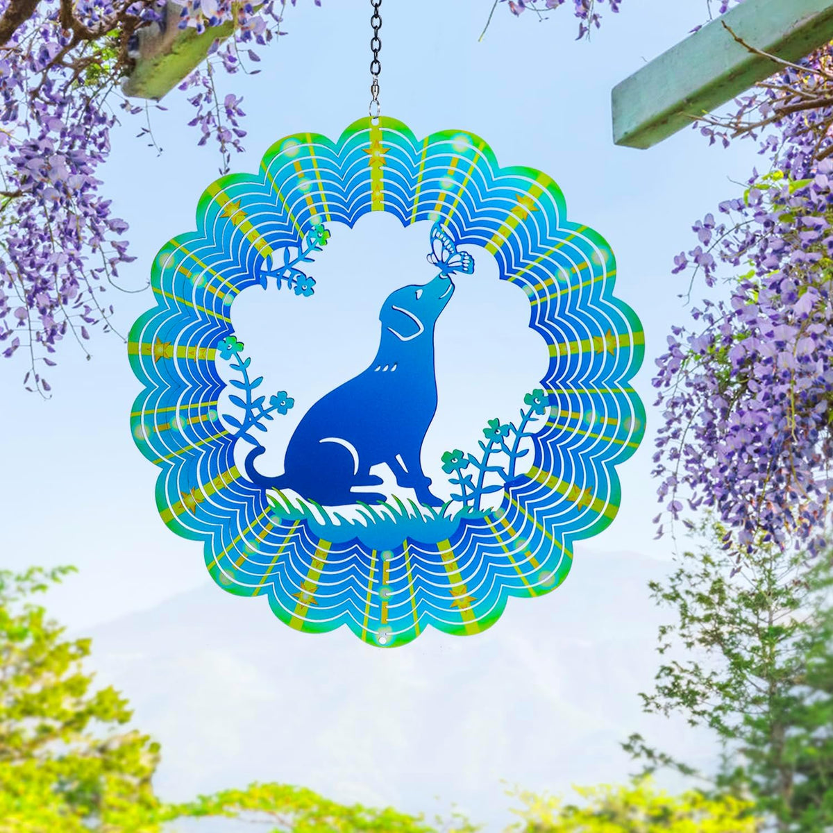 Dog Wind Spinners Labrador Dog Gifts for Women/Men 12 inch 3D Stainless Steel Hanging Wind Spinner Metal Wind Catchers Kinetic Sculpture for Indoor/Outdoor Decor, Yard Art, Garden Decorations
