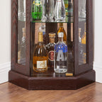 69" H Lighted Corner Curio Cabinet, 5-Tier Curio Glass Display Cabinet with Door & Adjustable Glass Shelves, Wooden Display Showcase Corner Storage Cabinet for Living Room (Dark Cherry)