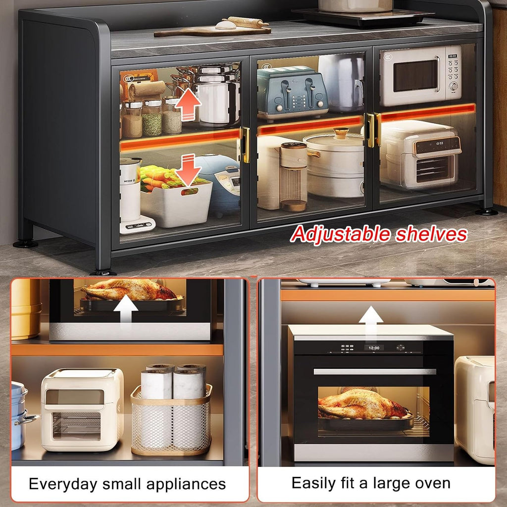 JKGHK Kitchen Storage Cabinet, Food Prep Baker's Rack Table with Flip Doors, Kitchen Food Pantry Cabinet with Adjustable Shelves, Prep Cabinets for Business, Garage(Gray,35x46in)