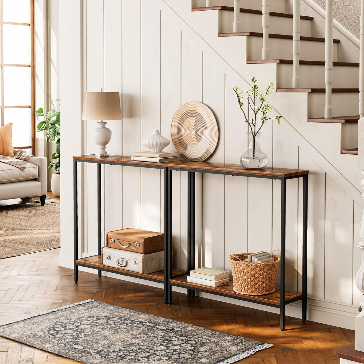 HOOBRO 29.5" L Narrow Console Table, 8.7" D Small Entryway Table | Sofa Table Behind Couch with 2-Tier Storage Display Shelves for Hallway, Foyer, Living Room, Bedroom