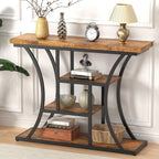 41.3'' Industrial Sofa Table with 4 Tier Storage Shelves, Narrow Long Console Table Entryway Table with Curved Metal Frame, Rustic Wood Accent Table for Hallway, Foyer, Rustic Brown
