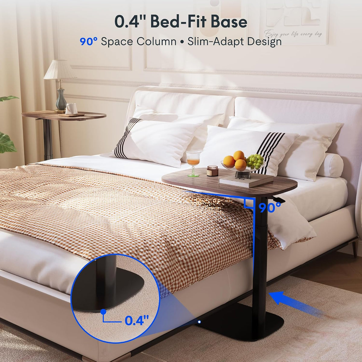 FLEXISPOT Adjustable C Table, Snack Side End Table Sofa Couch Bedside Table Laptop Cart TV Tray Night Stand for Small Space Side Table(23.6" W x 13.8" D,Rustic Brown)