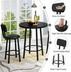 Recaceik 3‑Piece Pub Dining Set, Counter Height Modern Round Bar Table with Wood Top, Pub Table and Stools for 2, Easy Assemble Bistro Set for Breakfast Nook, Living Room, Small Space Restaurant