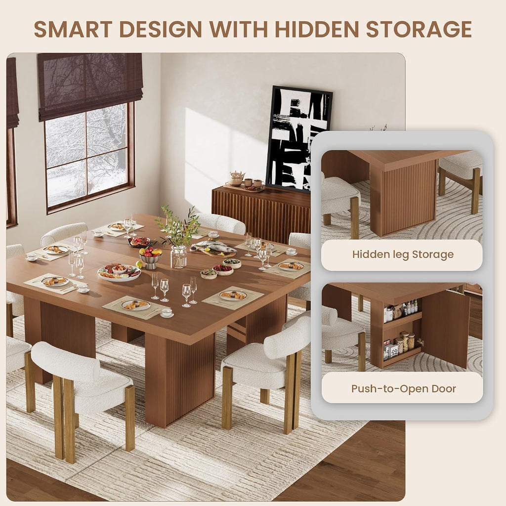 Garvee 70.8" Dining Table for 6 8 10, Modern Dining Room Table with Storage, Wood Kitchen Table with Fluted Legs, Dinner Tables for Kitchen Dining Room,Nut-Brown