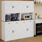71" Tall Farmhouse Kitchen Pantry Cabinet , Storage Freestanding Cupboard, Modern Kitchen Hutch Bar Cabinet with Microwave Stand, Wood Buffet Sideboard with Drawers Shelves for Dining Room-White