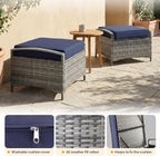 VINGLI 2 Pieces Outdoor Ottoman with Storage, Wicker Ottoman Patio Furniture w/Removable Cushion, Multipurpose Footrest Stool for Outdoor (Grey)