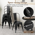 Giantex Metal Dining Chairs Set of 4, Farmhouse Kitchen Chairs with Removable Backrest, Space-Saving Stackable Bistro Cafe Side Chairs for Dining Room, Living Room, Restaurant (Black)