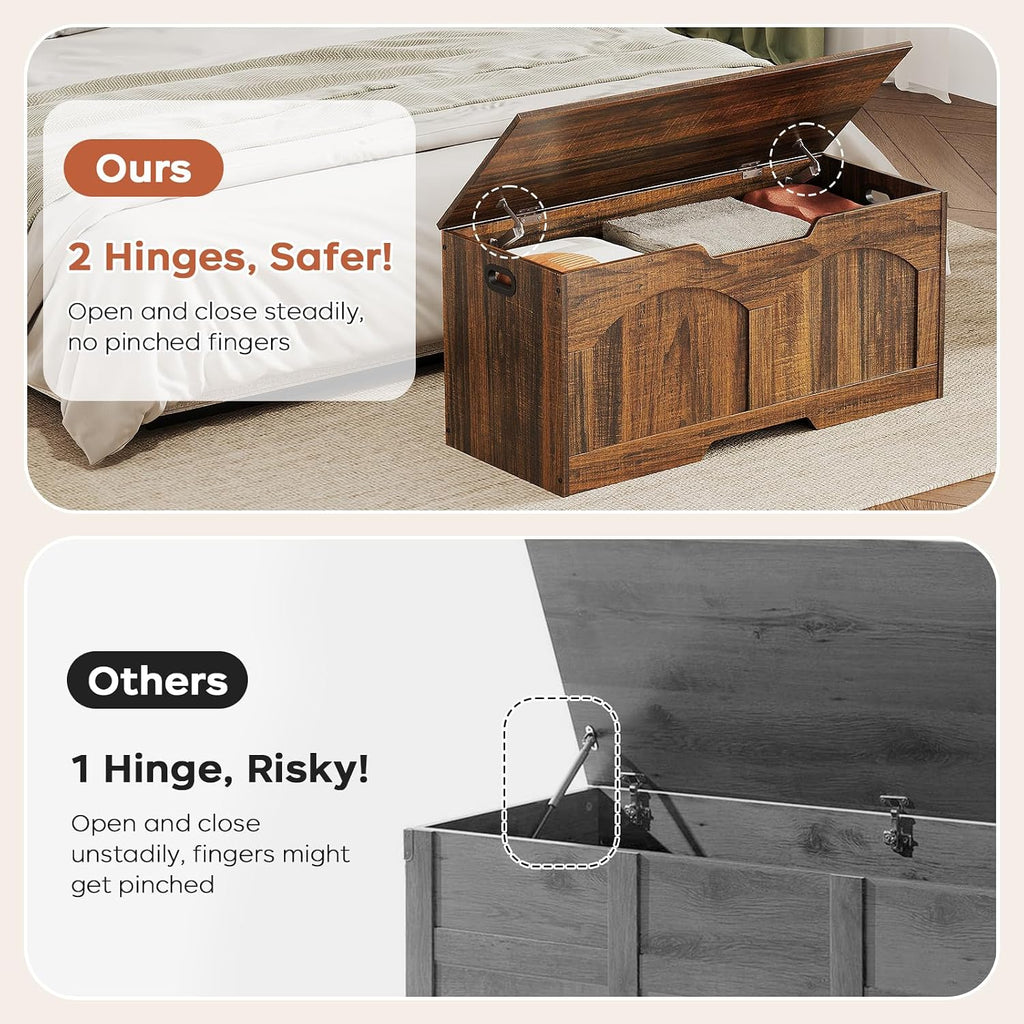 oakvivo Storage Chest, 31.5" Storage Bench with 2 Safety Hinges, Farmhouse Style, 31.5 x 15.7 x 18.3 Inches, U-Shaped Opening for Entryway, Bedroom, Living Room, Supports 330 lb, Rustic Brown