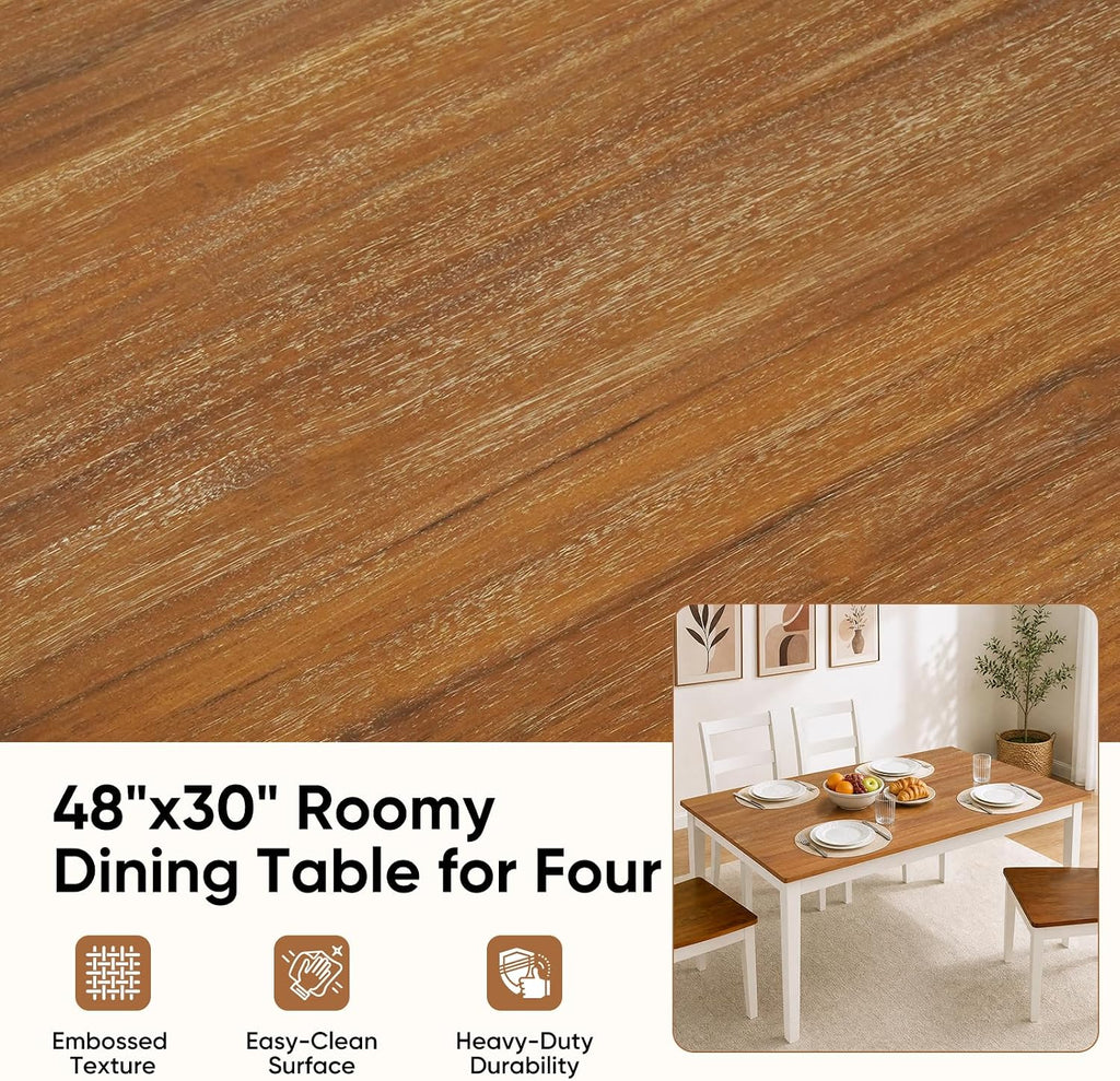 5-Piece Dining Table Set, Kitchen Table Chairs Set of 4, Space-Saving | Farmhouse Dining Table Set for 4, Kitchen Table and Chairs with for Dining Room, Small Kitchen, Apartment Dark Walnut White