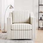 Swivel Accent Chair Set of 2, Fabric Upholstered Arm Chair for Living Room, Modern Club Armchair Comfy Single Sofa Bedroom Reading Seat with Lumbar Pillow - Pinstripe Light Brown