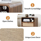 Farmhouse Nightstand with Charging Station, Night Stand with 2 Drawers, Mid-Century End Table with Linen Decor Storage for Livng Room Sofa Couch, Bedroom, Home Office 19.68"x13.77"x23.62"