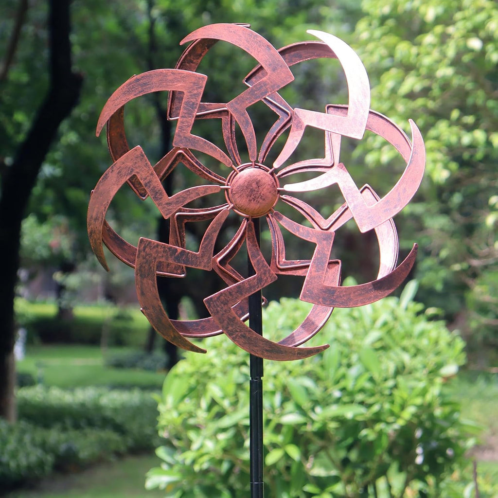 Wind Spinner Outdoor 360 Degrees Metal Wind Sculpture Artistic Geometric Design Wind Spinners for Yard and Garden 63x13 Inches