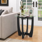 Giantex Glass End Tables Set of 2, Round Side Tables with Rubber Wood Frame & Tempered Glass Top, 23.5" Small Black Coffee Table, Modern Glass Nightstand for Living Room Balcony Bedroom, Easy Assembly