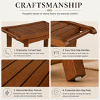 Bamboo Entryway Bench with Storage Shelf, Ergonomic Curved Seat & Side Handles, Walnut Finish Wooden Shoe Bench for Entryway, Bedroom, Bathroom & Living Room, Small Space Seating, Supports 300 LBS