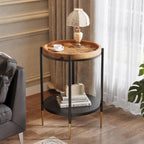 Tribesigns Round Side Table, 2-Tier End Table with Solid Wood and Metal, Industrial Nightstand for Small Spaces, Living Room, Bedroom, Study Room (Rustic Brown)