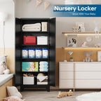PEUKC 75" Farmhouse Metal Storage Cabinet with Doors and 4 Adjustable Shelves, Large Pantry Organizer for Kitchen, Dining Room, and Living Room,Assemble Require(Black)