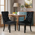 Velvet Upholstered Dining Chairs Set of 4, Modern Mid-Century Kitchen Chairs with High Back, Nailhead Trim and Solid Wood Legs,Metal Pulling Ring for Dining Room Living Room,Black