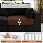 Oversized Sectional Sofa Set, Extra Large Modular Couch with Ottoman, Premium Linen Cloud Couch Deep Seat Sofa Cushion Covers Removable for Living Room (6 Seater+1 Ottoman Black)
