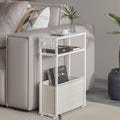 Leomonio White Side Table with Charging Station, Slim End Tables with Linen Basket, Skinny Table for Small Spaces, Thin Bedside Table for Living Room, Bedroom