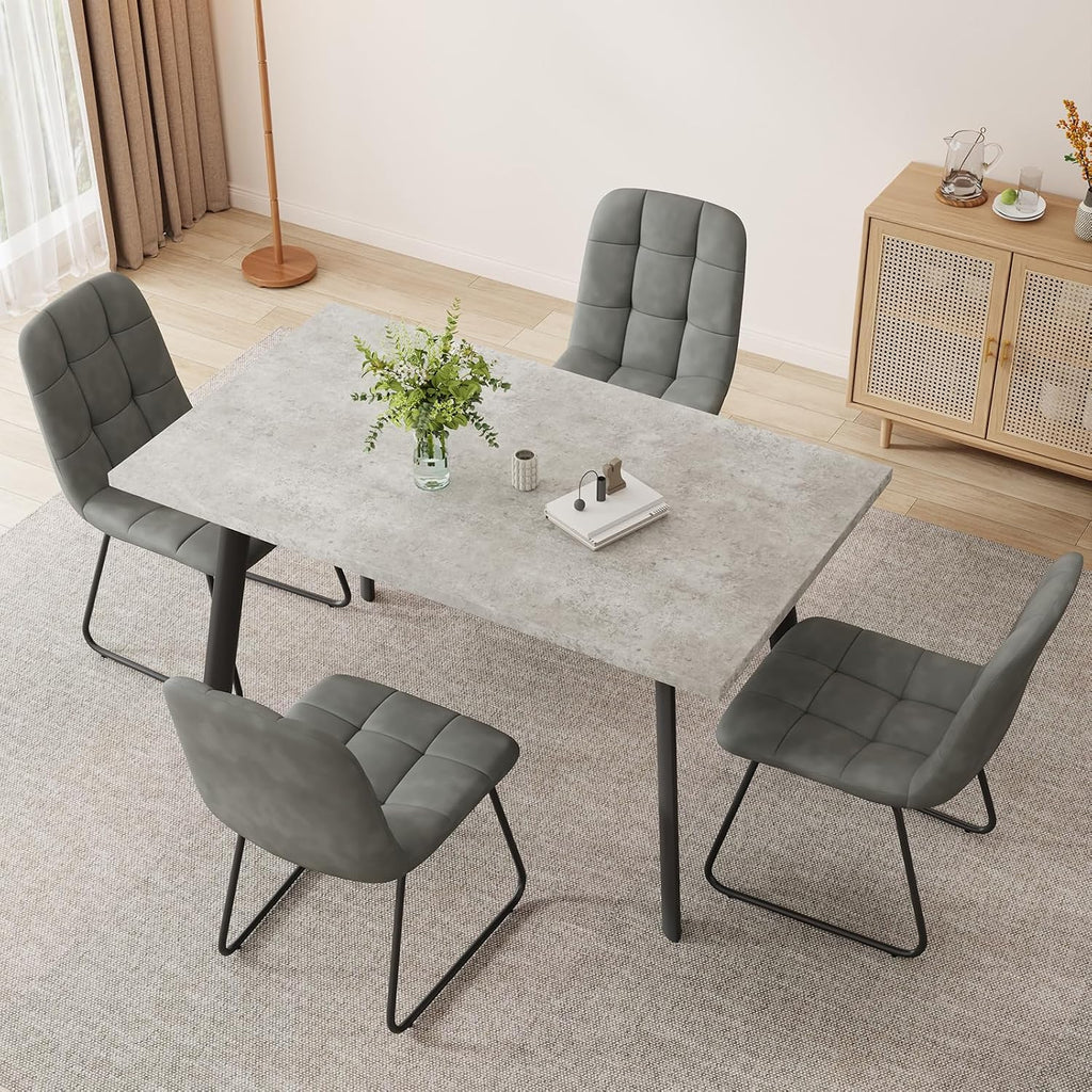 ZckyCine 46.5" Modern Grey Dining Table Set for Small Spaces, 5-Piece Set with Rectangular Table & 4 Padded Leather Chairs, Compact, Sturdy & Easy to Assemble (Table + 4 Grey Dining Chairs, 46.5")