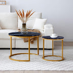 Anwick Set of 2 Circular Coffee Table, Nesting Design for Living Room, Small Round & Circle Coffee Table for Apartment, Sturdy Metal Frame (Black+Gold)