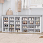 Hzuaneri Shoe Storage Bench with Cushion, Entryway Storage Bench with 24 Cubbies, 9.5" Widened Organizer Cabinet, Long Cubby Rack for Living Room, Bedroom, Entryway, White SB32403GY