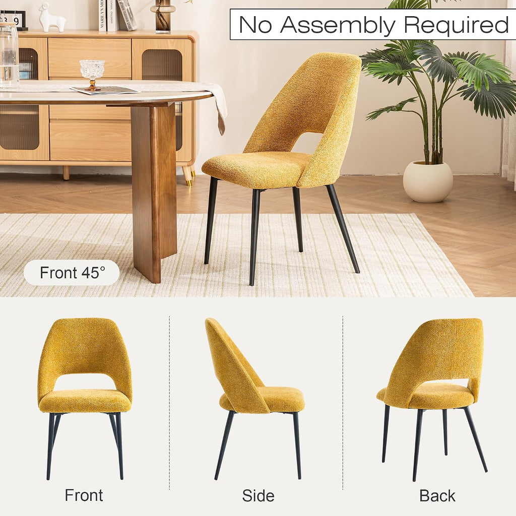 Rowill Boucle Dining Chairs Set of 4, Morden Upholstered Dining Room Kitchen Chairs with Metal Legs for Living Room, Bedroom, Restaurant, Yellow