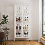 Glass Display Cabinet, 66" Tall Metal Storage Cabinet with Doors and Adjustable 3 Shelves, White Curio Glass Showcase, Pantry Storage Cabinet, Large Display Case for Living Room, Hallway, Kitchen