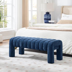 43.3" Bedroom Bench, Upholstered Entryway Bench, Modern End of Bed Ottoman with Solid Wood Legs and Adjustable Foot Pegs for Entryway, Dining Room and Living Room (Blue Chenille)