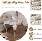 Square Faux Marble End Table, Modern Elegant Side Table with Stainless Steel Legs and Silver Mirrored Finish, Luxury End Table for Living Room, Bedroom, Office