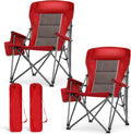 LET'S CAMP Oversized 29.52" High Back Camping Chairs Heavy Duty Lawn Chair Support 500LBS, Collapsible Chair with Cup Holder, Side Pocket,2 Pack(Red)