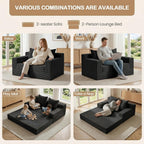 Loveseat Small Couch Bed, Futon Sleeper Sofa Bed,Convertible Pull Out Couch with 2 Pillows,Corduroy Folding Floor Couch for Living Room,No Assembly Required,Black