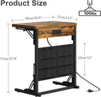 Foldable C-Shaped Table with Charging Station, Folding TV Tray End Table for Small Space, Portable Side Table for Couch, C Table with Storage Bag for Sofa Living Room, Bedroom Rustic Brown SC-005R