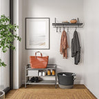Seville Classics Sturdy Freestanding Storage Shelf for Bedroom, Closet, Entryway, Dorm Room Organizer Stackable Durable Metal Shoe Rack Ash Gray Slat, 3-Tier