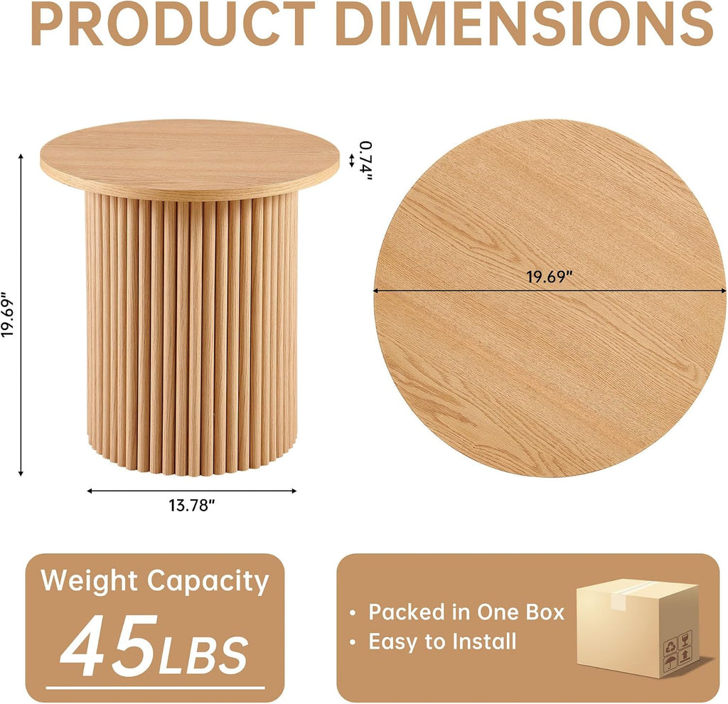 NORDICANA Single Accent Side Table for Living Room, 19.6 Inch Wide 19.6 Inch Tall Oak Color Round End Table for Sofa, Bedroom, Manufactured Wood Top with Oak Veneer