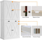 IRONCK Kitchen Pantry Storage Cabinet 72.6" H x 24" W, White | Freestanding Storage Cabinet with Barn Doors, Drawer, 4 Adjustable Shelves, Tall Snack Food Cabinet for Dining Room
